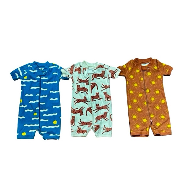 Set of 3: Hanna Andersson Baby 2-Way Zip Shortie Sleeper Waves, Sun, Cheetah - Picture 1 of 16